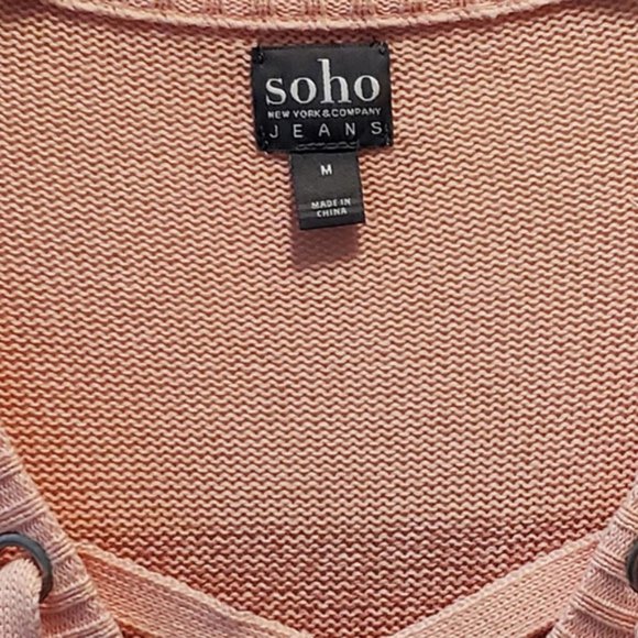 NY & CO SOHO Jeans, Pink-Lace up Sweater.GENTLY USED MED Less than half MSRP! - Picture 5 of 6